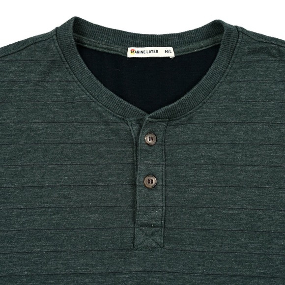 Marine Layer Striped‎ Henley Long Sleeve Shirt Green Men's M/L Beach Preppy - Picture 1 of 10